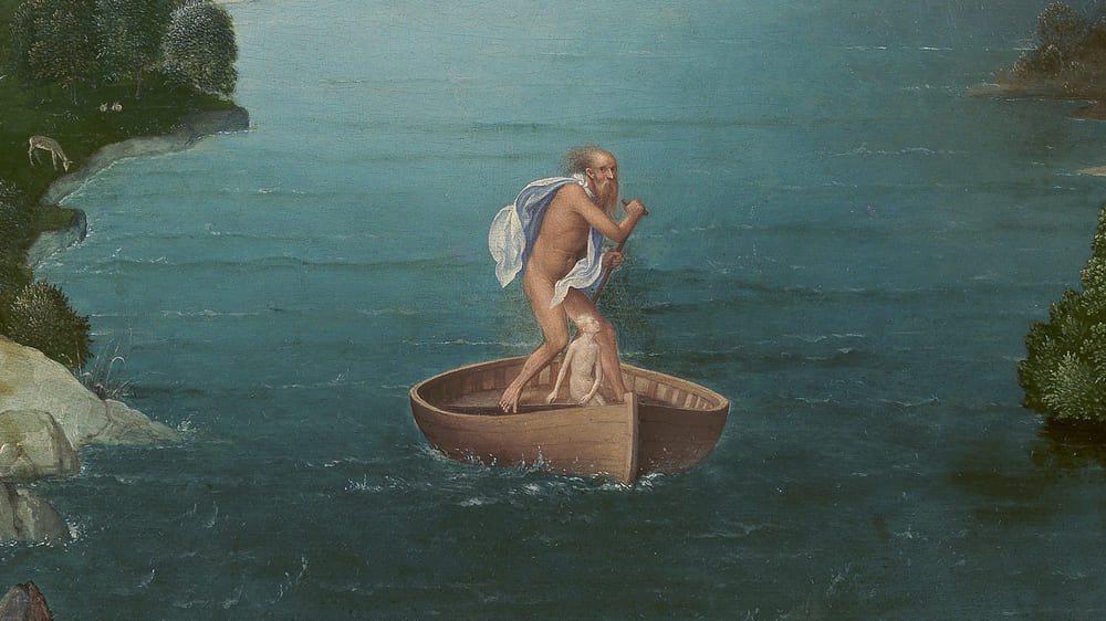 (2ページ目)ギリシャ神話の「ステュクス川」は、日本でいう「三途の川」。絵画で描かれている魂は、天国と地獄、どちらへ連れてゆかれるのか